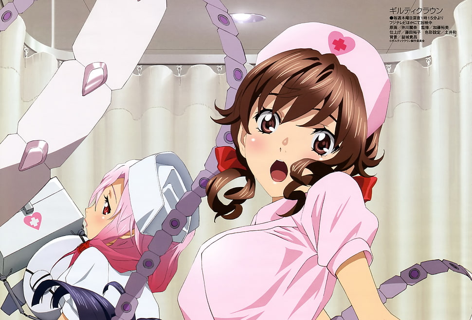pink dressed nurse anime character HD wallpaper